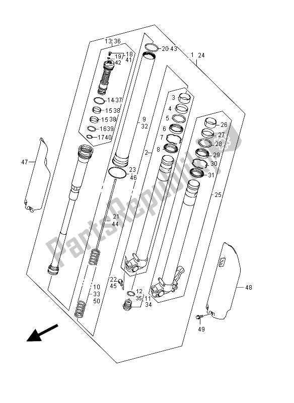 All parts for the Front Damper of the Suzuki RM Z 250 2012