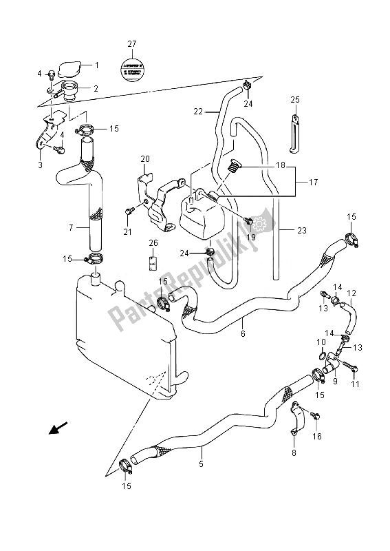 Alle onderdelen voor de Radiatorslang (an400za E19) van de Suzuki Burgman AN 400 AZA 2014