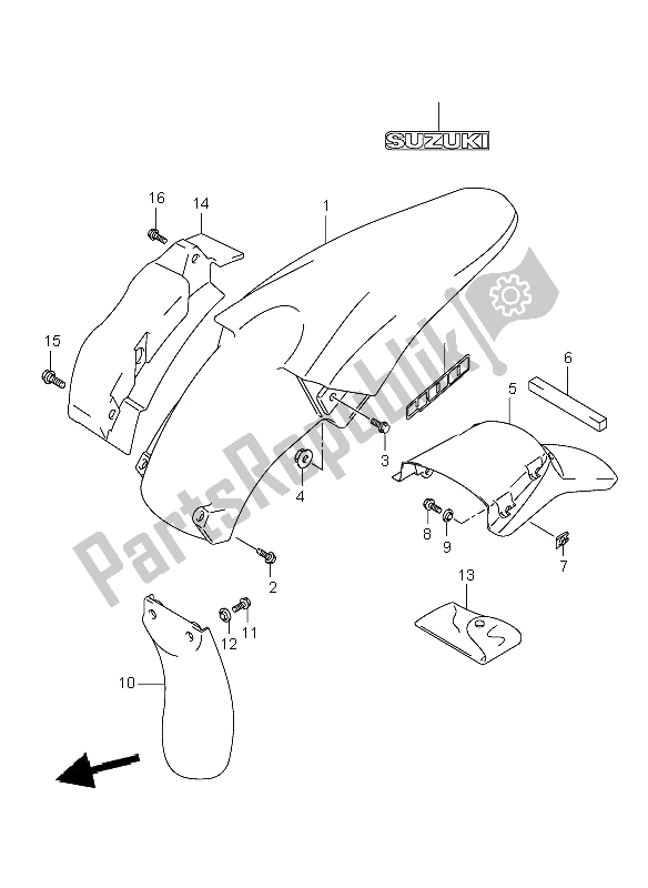 Tutte le parti per il Parafango Posteriore del Suzuki DR Z 400E 2000