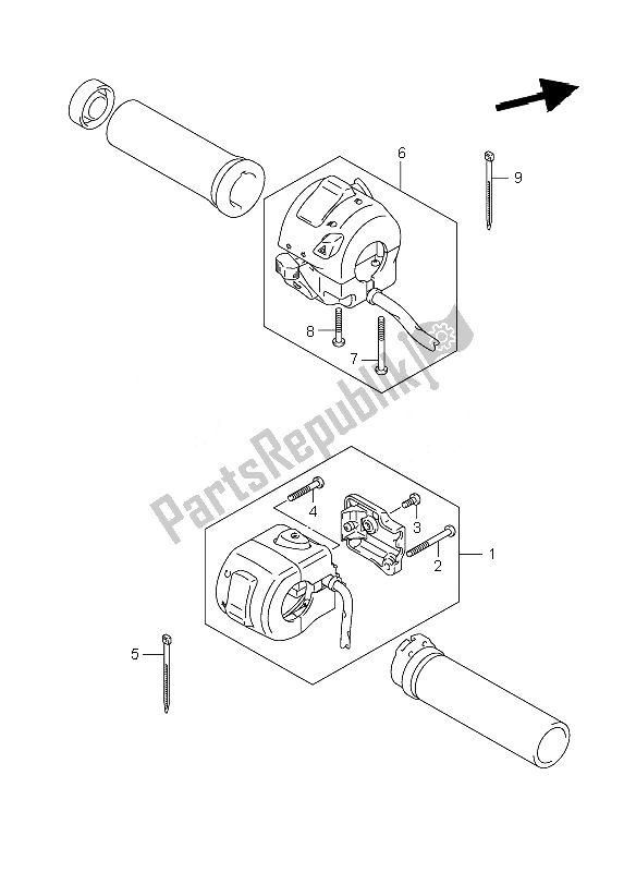 All parts for the Handle Switch (vzr1800z-zuf) of the Suzuki VZR 1800 Rnzr M Intruder 2010