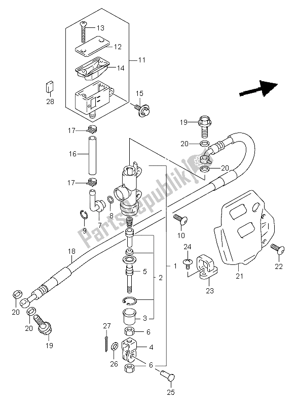 Tutte le parti per il Pompa Freno Posteriore del Suzuki DR Z 400E 2004