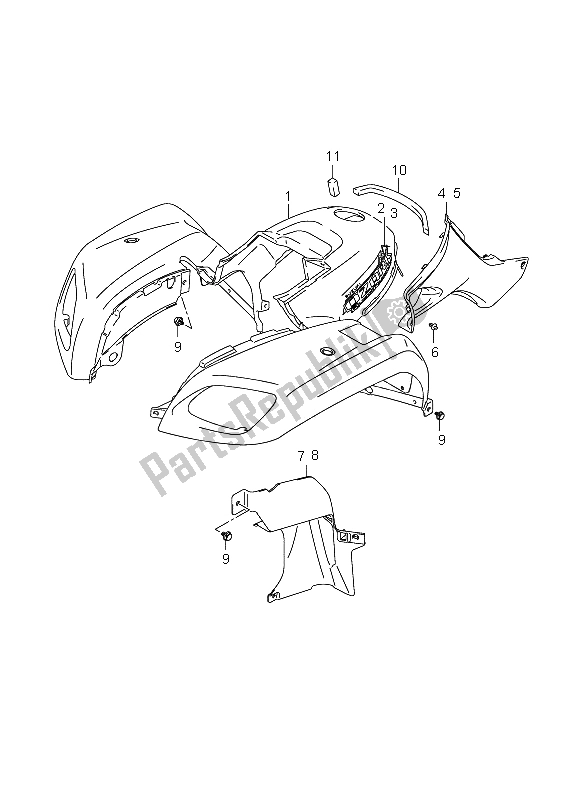 All parts for the Front Fender of the Suzuki LT F 250 Ozark 2009