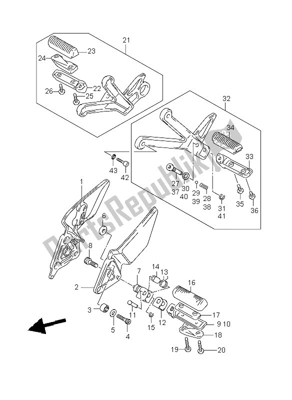 All parts for the Footrest of the Suzuki GSF 1200 Nsnasa Bandit 2006