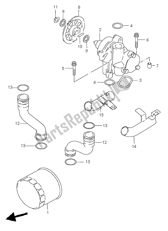 All parts for the Oil Pump of the Suzuki GSX 600F 2002