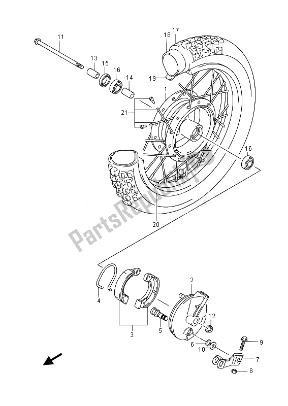 All parts for the Front Wheel of the Suzuki DR Z 70 2014