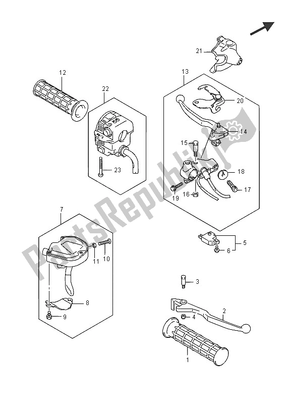 All parts for the Handle Lever of the Suzuki LT A 500 XP Kingquad AXI 4X4 2016