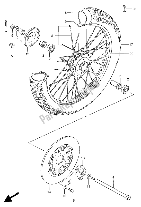 All parts for the Front Wheel of the Suzuki GN 250 1993