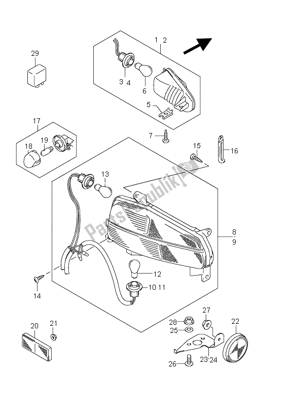 Tutte le parti per il Lampada Combinata del Suzuki AN 650A Burgman Executive 2009