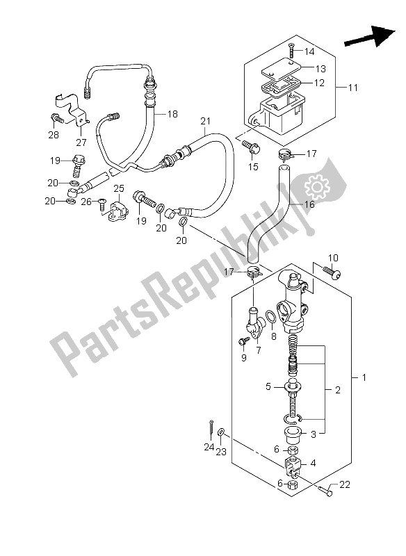 All parts for the Rear Master Cylinder (gsf1250a-sa) of the Suzuki GSF 1250 Nsnasa Bandit 2008