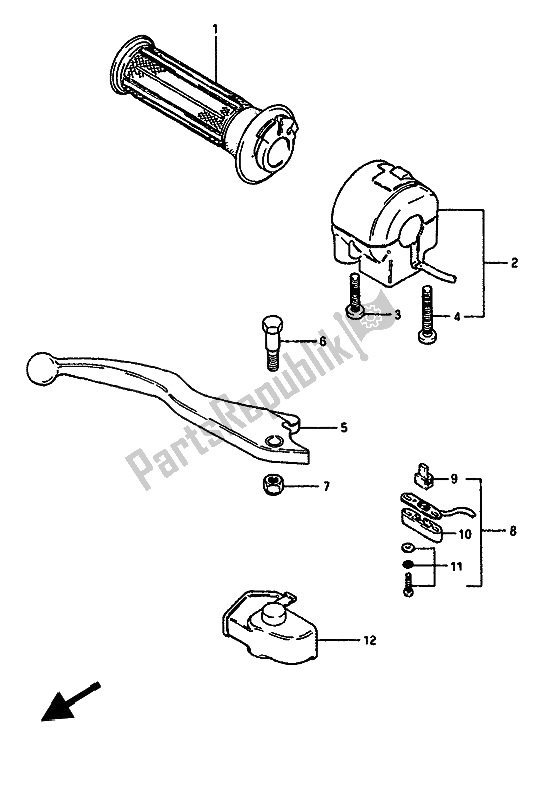 All parts for the Right Handle Switch (gsx550es-ef) of the Suzuki GSX 550 1985