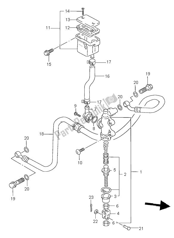 All parts for the Rear Master Cylinder of the Suzuki GSF 600N Bandit 1996