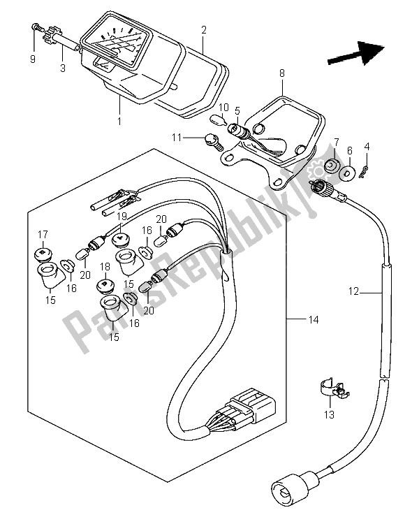 All parts for the Speedometer of the Suzuki LT A 400 Eiger 4X2 2004