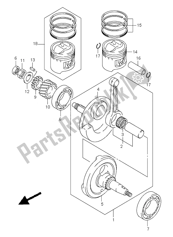 Alle onderdelen voor de Krukas van de Suzuki DR Z 125 SW LW 2007