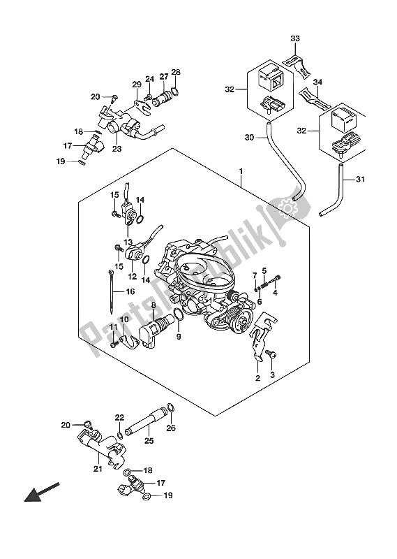 All parts for the Throttle Body (vl800 E02) of the Suzuki VL 800 Intruder 2016