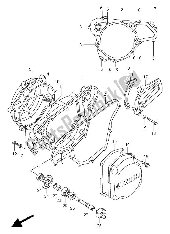 All parts for the Crankcase Cover & Water Pump of the Suzuki RM 125 1998