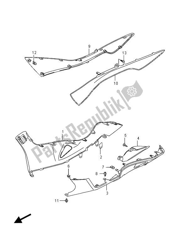 All parts for the Side Leg Shield (an400za E19) of the Suzuki Burgman AN 400 AZA 2015