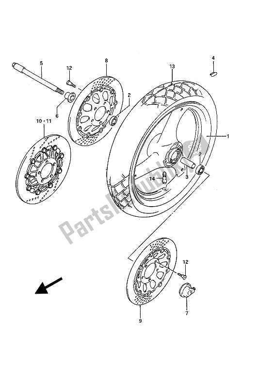 All parts for the Front Wheel (e22) of the Suzuki GSF 400 Bandit 1991