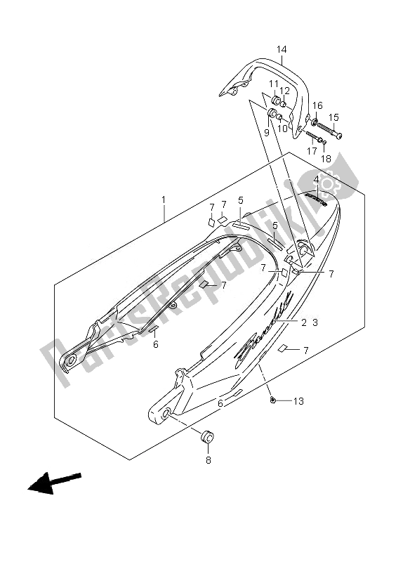 All parts for the Seat Tail Cover (gsf650-u-a-ua) of the Suzuki GSF 650 Nsnasa Bandit 2007