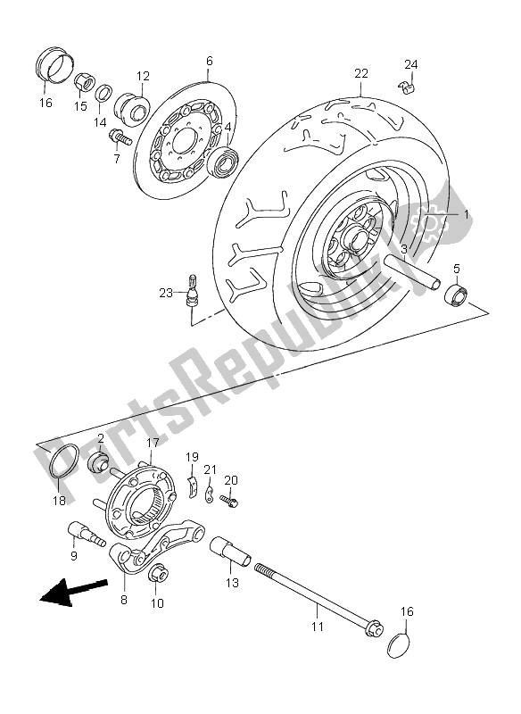 All parts for the Rear Wheel of the Suzuki VL 1500 Intruder LC 2001