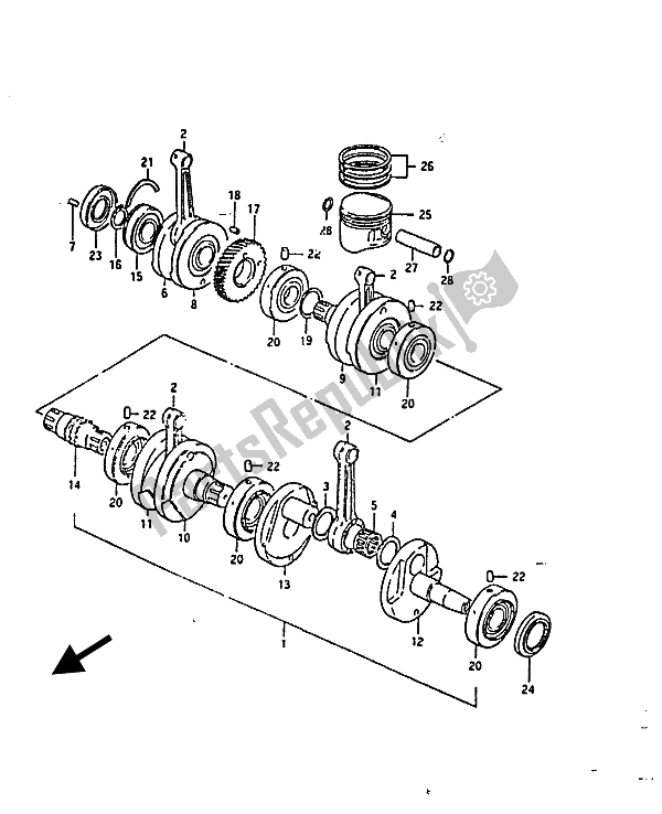 All parts for the Crankshaft of the Suzuki GS 850G 1986