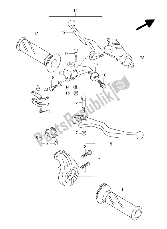 Toutes les pièces pour le Levier De Poignée du Suzuki XF 650 Freewind 2001