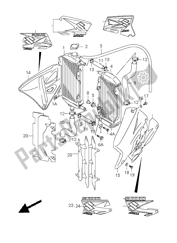 All parts for the Radiator of the Suzuki RM 250 2002