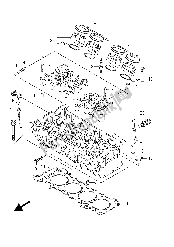 All parts for the Cylinder Head of the Suzuki GSX R 750 2012