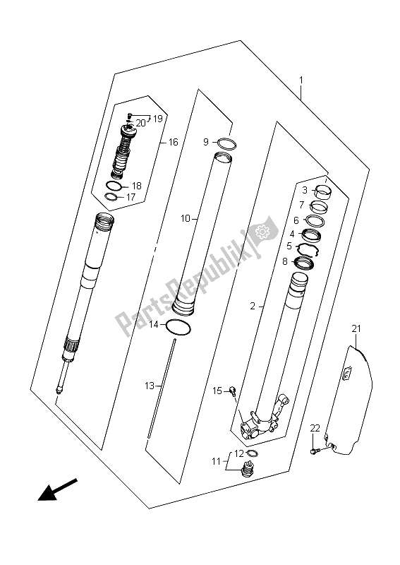 All parts for the Lh Front Fork Damper of the Suzuki RM Z 250 2015