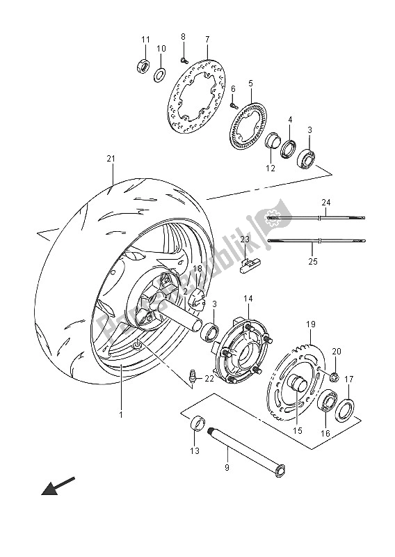 All parts for the Rear Wheel (gsx1300ra E02) of the Suzuki GSX 1300 RA Hayabusa 2016