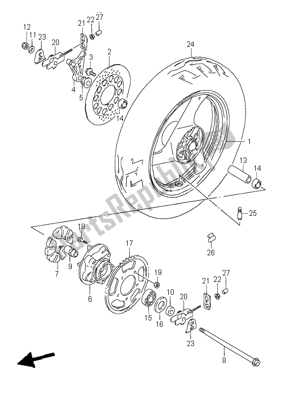 Todas as partes de Roda Traseira do Suzuki GSX 600F 1996