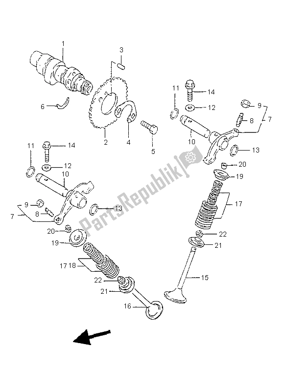 All parts for the Cam Shaft & Valve of the Suzuki GZ 125 Marauder 1998