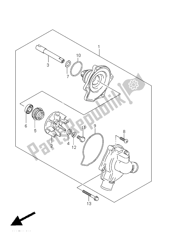 All parts for the Water Pump of the Suzuki GSF 1250A Bandit 2011