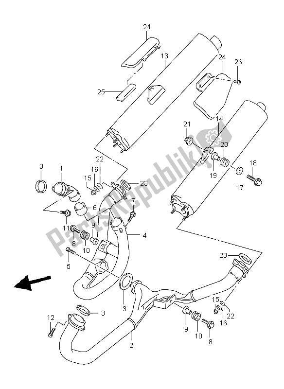 All parts for the Muffler of the Suzuki TL 1000R 2001