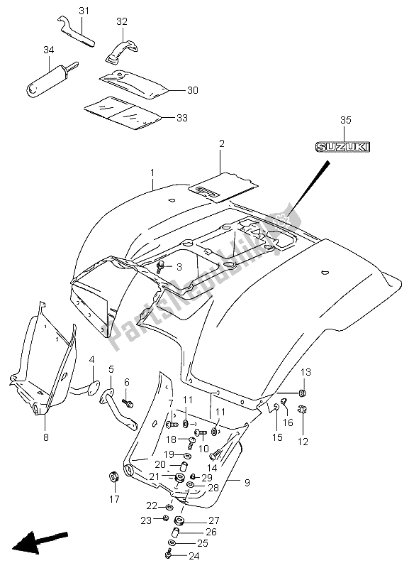 Alle onderdelen voor de Achterspatbord van de Suzuki LT F 160 Quadrunner 2004