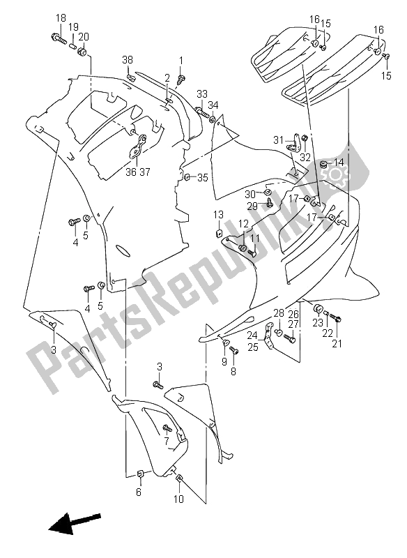 All parts for the Under Cowling Body Installation Parts of the Suzuki RF 600R 1997