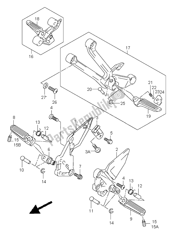 All parts for the Footrest of the Suzuki SV 1000 NS 2004