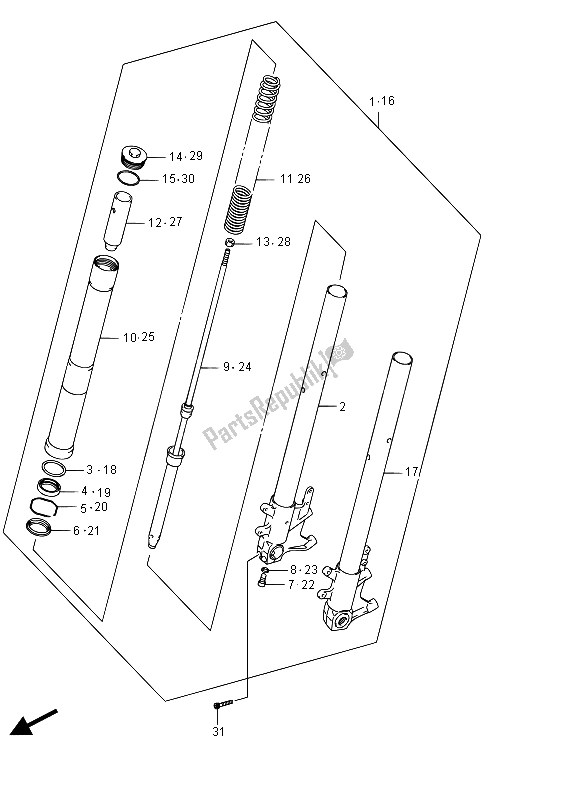 Tutte le parti per il Ammortizzatore Forcella Anteriore (vzr1800bz E02) del Suzuki VZR 1800 BZ M Intruder 2015