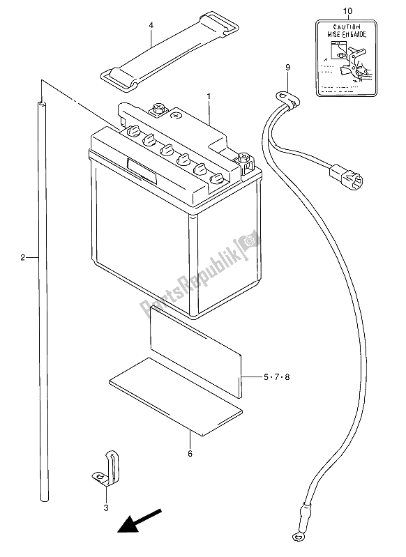 Alle onderdelen voor de Batterij (f. No. 103642, E22: F. No. 101930) van de Suzuki GSX 600 FUU2 1994