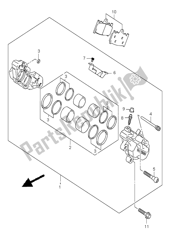 All parts for the Front Caliper of the Suzuki SV 1000 NS 2003