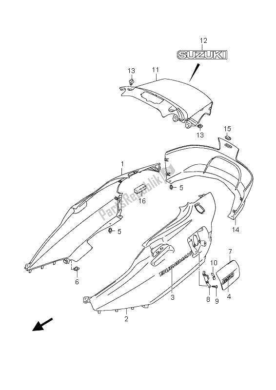 All parts for the Side Cover (an650) of the Suzuki AN 650A Burgman Executive 2006