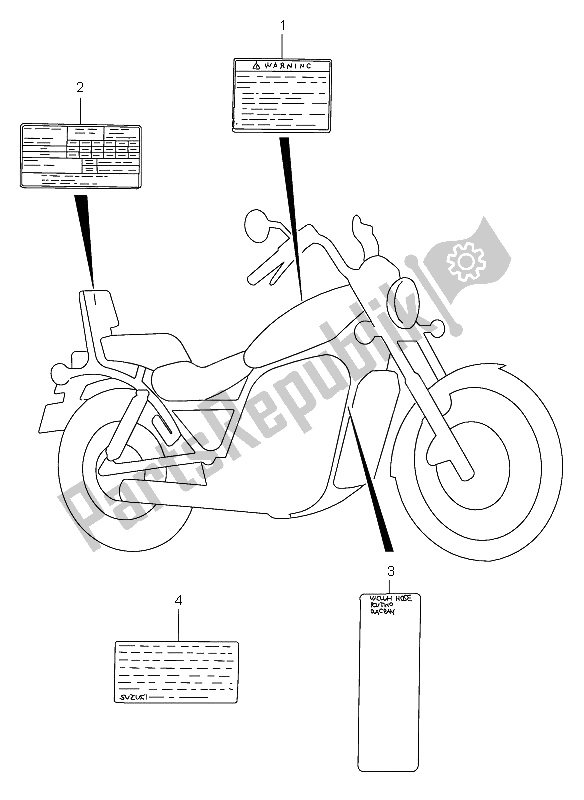 Alle onderdelen voor de Waarschuwingslabel van de Suzuki VS 800 Intruder 2005