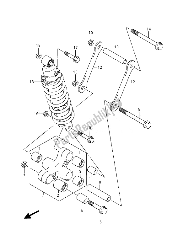 All parts for the Rear Cushion Lever (vl800ue E19) of the Suzuki VL 800 CT Intruder 2014