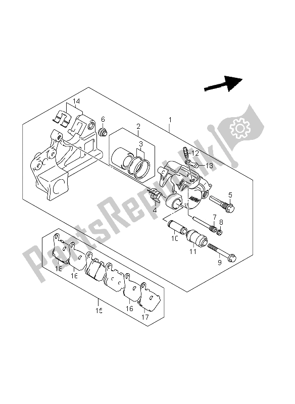All parts for the Rear Caliper (gsx650fua E21) of the Suzuki GSX 650 FA 2011