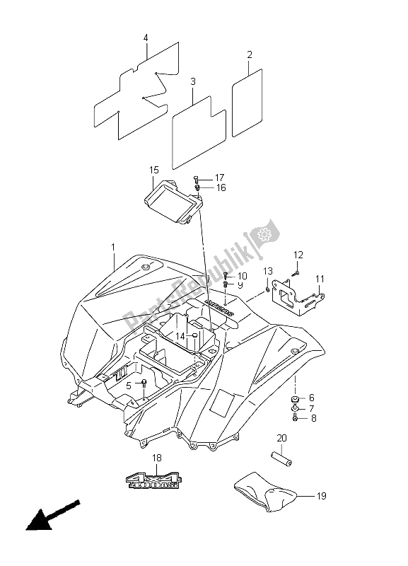 All parts for the Rear Fender (lt-a400fz P17) of the Suzuki LT A 400Z Kingquad ASI 4X4 2012