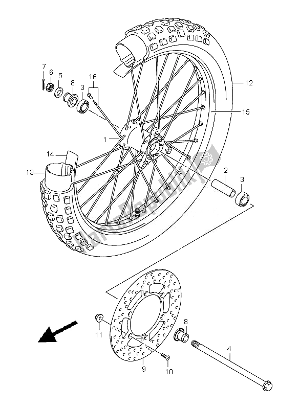 All parts for the Front Wheel (lw) of the Suzuki DR Z 125 SW LW 2007