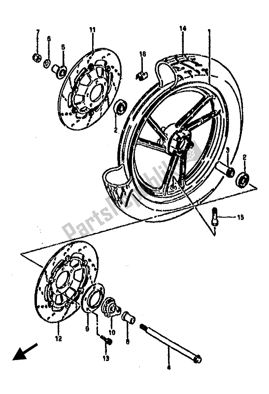 Tutte le parti per il Ruota Anteriore del Suzuki RG 500C Gamma 1987