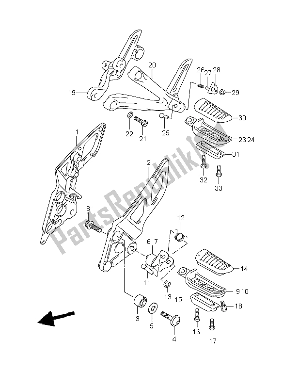 All parts for the Footrest of the Suzuki GSF 1250 Nsnasa Bandit 2008