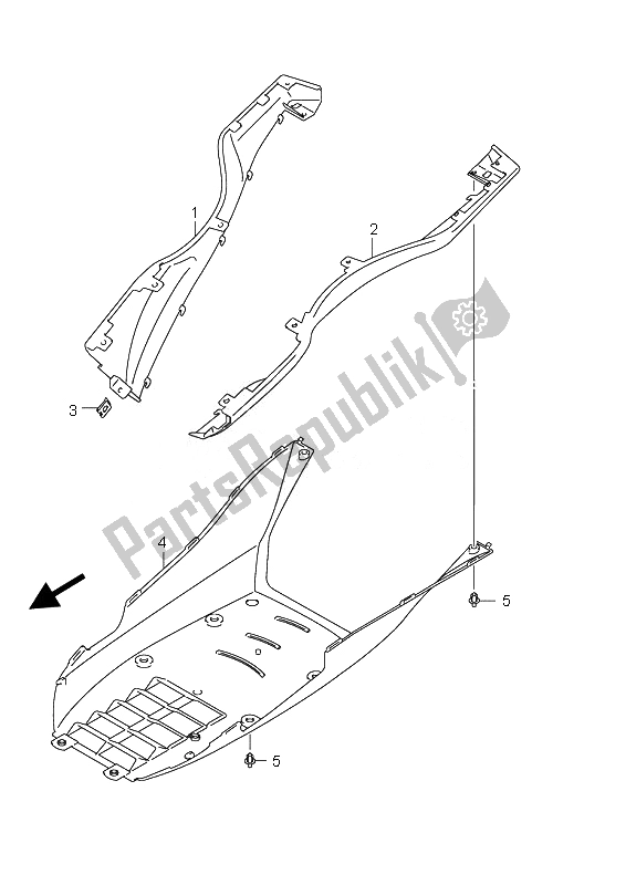 Alle onderdelen voor de Zijbeenschild van de Suzuki UH 125 Burgman 2010