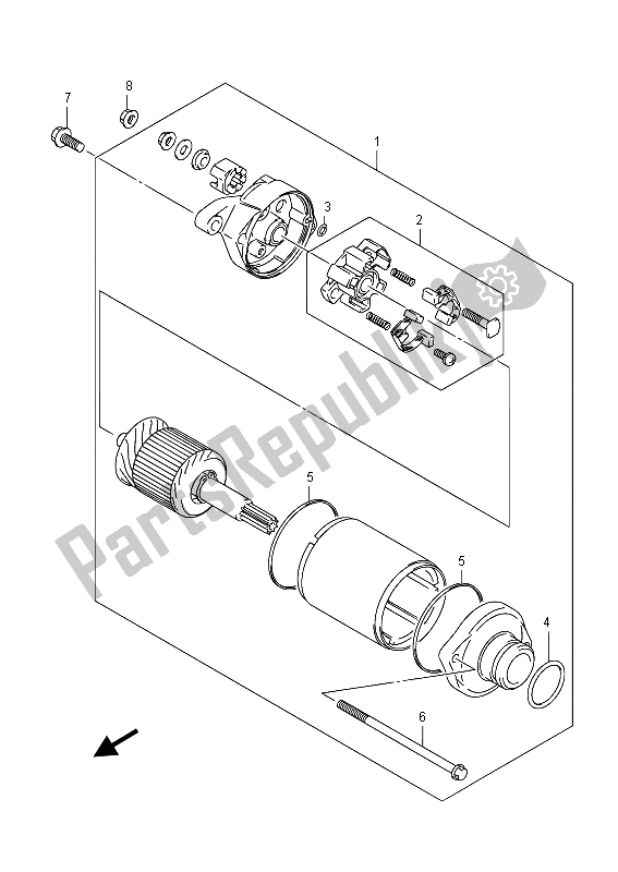 All parts for the Starting Motor of the Suzuki LT F 400F Kingquad FSI 4X4 2015