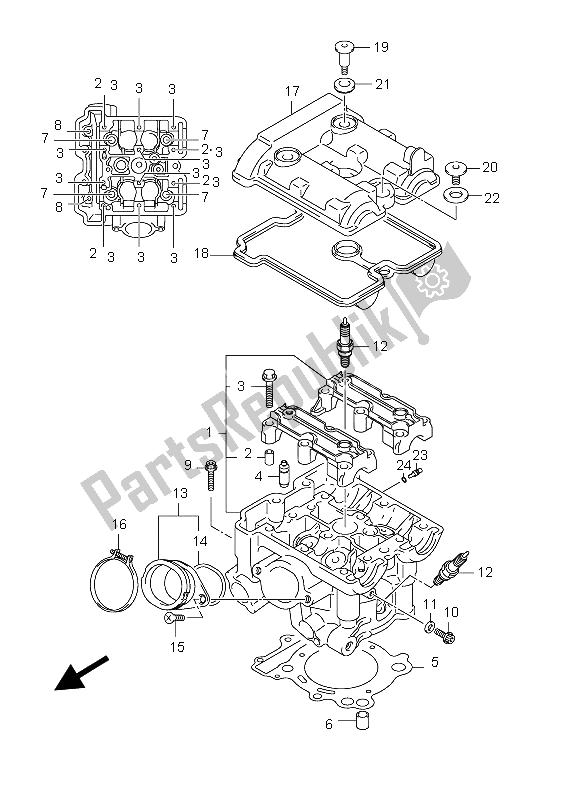 All parts for the Cylinder Head (rear) of the Suzuki SFV 650A Gladius 2012